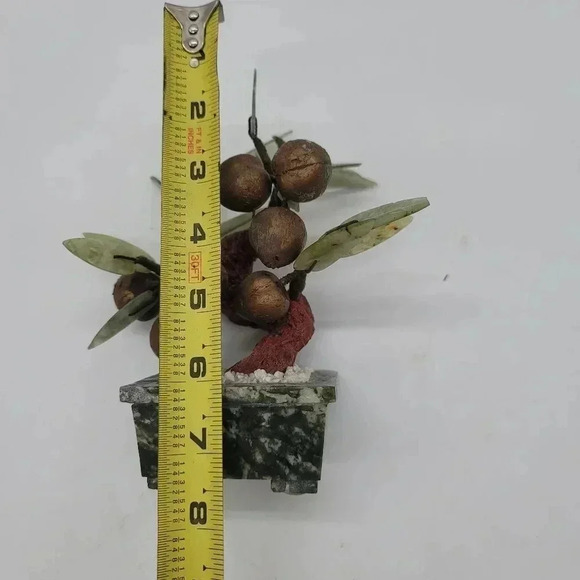Vintage Chinese Carved Gemstone Fruit Tree Quartz Jade Leaves Bonsai Lucky 7" - Picture 10 of 14